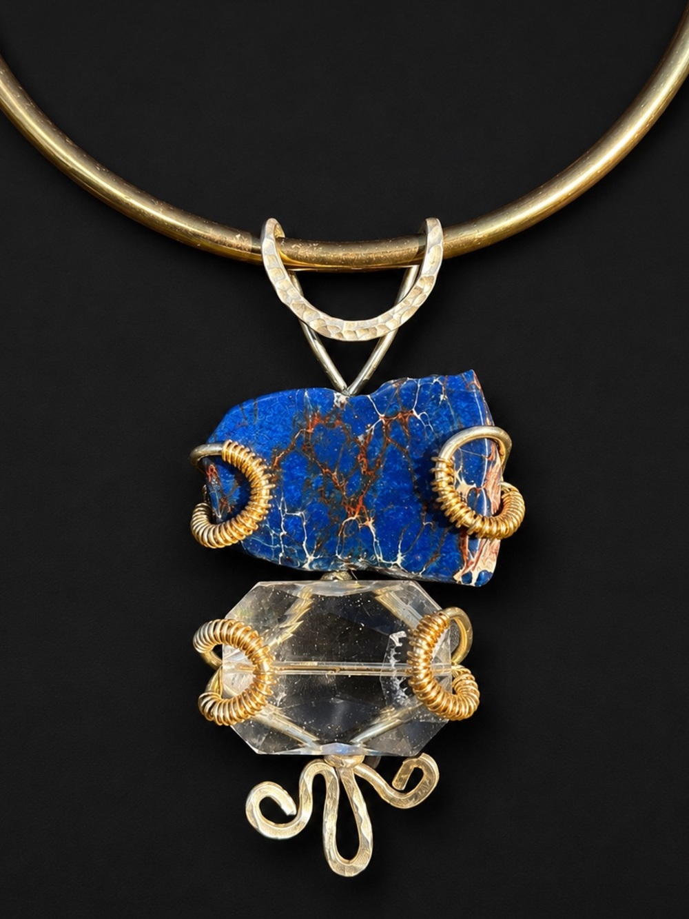 Handmade wire wrapped gold necklace & sodalite pendant